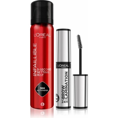L’Oréal Paris Make-up Set 36H fixační sprej na make-up 75 ml + L’Oréal Paris Infaillible 24h Brow Lamination transparentní fixační gel na obočí 6 ml