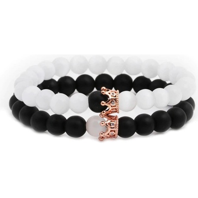 BudNej náramky pre páry Queen Crown z mačacieho oka a onyxu MN3028