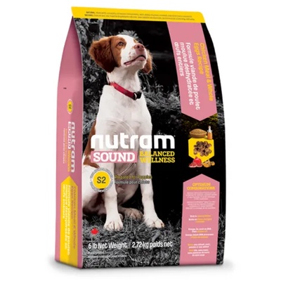 S2 Nutram Sound Balanced Wellness® Natural Puppy Food, Рецепта с Пилешко, Овес и Зелен Грах, за подрастващи кученца от СРЕДНИ ПОРОДИ от 6 до 52 седмици 13, 6 кг