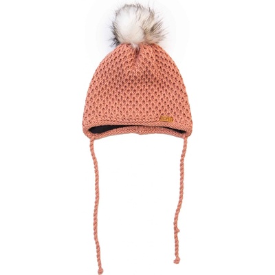 Mauve zimní čepice s kožešinovou bambulí