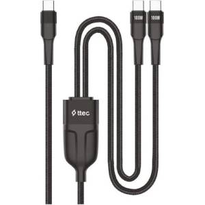 Ttec Кабел ttec - AlumiCable Duo, 100W, USB-C/USB-C, черен (8694470827322)