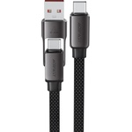 ACEFAST - Кабел за данни (C13-04) - Бързо зареждане, Type-C към USB, Type-C, 60W, 3A, Устойчив на огъване, Цинкова сплав, 1.2 м - Черен