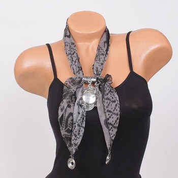 Image 1 of Нежно фишу в сиво и черно с метално украшение