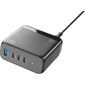 Cellularline Зарядно 220V GaN+ Ultra Desk 4 порта 150W черно 15502