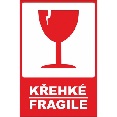 KŘEHKÉ - FRAGILE lakovaná papírová samolepka 120x80 mm