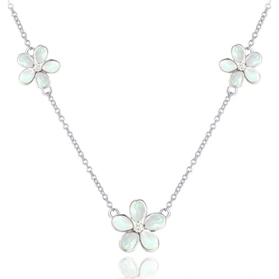 Minet Stříbrný náhrdelník kytičky s bílými opálky JMAD0043WN38 – Zboží Dáma