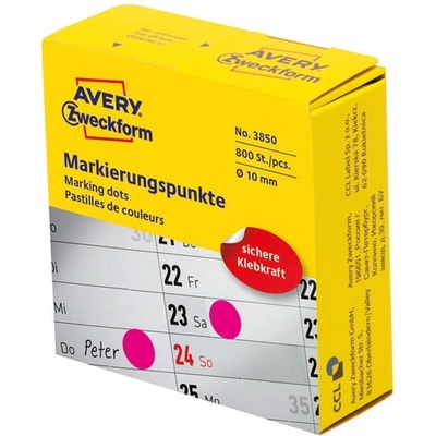 AVERY Етикет avery 3850 самозалепващ се маркер в кутия с диспенсер розов 10 мм 800 маркера в кутия (3850)