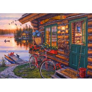 Schmidt Spiele - Puzzle Bush: Lakeside hut with bike - 1 000 piese