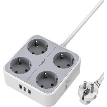 Tessan Power Strip TS-302-GR - разклонител с 4хAC изхода и вградени 3хUSB-A изхода за мобилни устройства (бял)