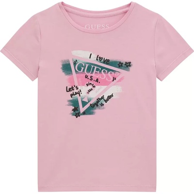 GUESS Розова тениска с къс ръкав с цветна щампа отпред за момиче Guess