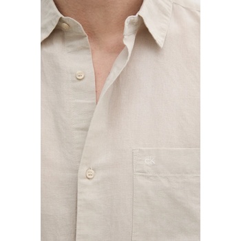 Calvin Klein Ленена риза Calvin Klein в бежово със стандартна кройка с класическа яка K10K114488 (K10K114488)