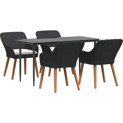 vidaXL Комплект за хранене в градината 5 pcs Черно полиратан (3261665)