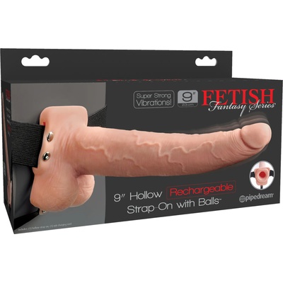 Pipedream Fetish Fantasy 9" Hollow Rechargeable Strap-On with Balls Flesh