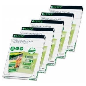 Leitz hot laminating foils A4 80 mic, 5 packs of 100 pieces, high-quality laminating foils with rounded corners, transparent, glossy, for use at home or in the office, 74330000