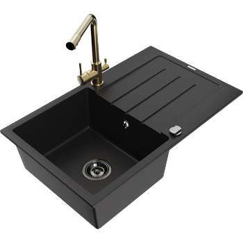 Mexen Bruno гранитна кухненска мивка с 1 корито, сушилник и смесител Duero, черен - 6513-77-671600-50-B (6513-77-671600-50-B)