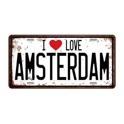 Ceduľa značka I love Amsterdam 30,5cm x 15,5cm Plechová tabuľa