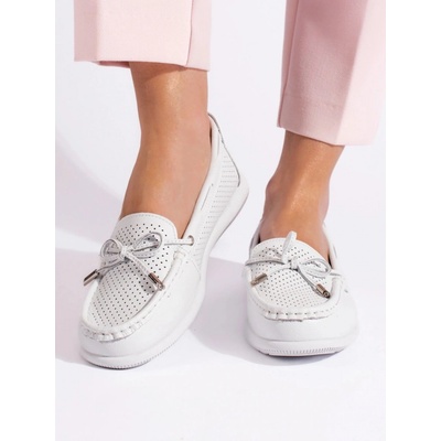 Goodin Luxusní bílé dámské mokasíny bez podpatku