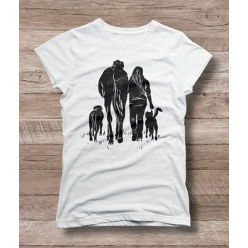 Детска тениска 'Момиче, кон и кучета' - бял, 2xs