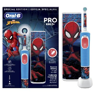 Elektrická zubná kefka Oral-B Pro Kids Spiderman pre deti (Oral-B Vitality PRO Kids Spiderman s cestovným puzdrom)
