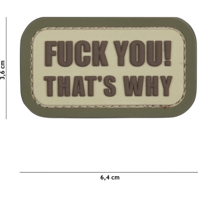 Gumová nášivka 101 Inc nápis Fuck you - coyote
