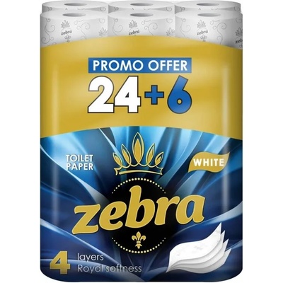 ZEBRA тоалетна хартия 4 пластова бяла 24+6 (zp010224)