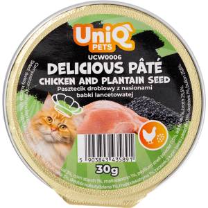 Uniq Pets UniQ Delicious Pate beef & psyllium - фин пастет с пилешко и псилиум, 30gr