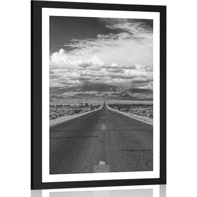 Plakát s paspartou černobílá cesta v poušti - 40x60 silver