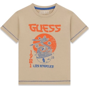 GUESS Бежова тениска с оранжева щампа за мини момче Guess