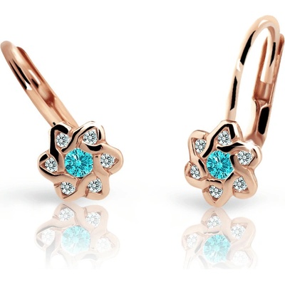 Danfil dětské náušnice kytičky C2149 z růžového zlata s kamínkem Mint Green zapínání klapka