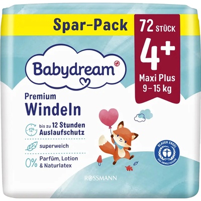 Babydream Premium Maxi Plus 9–15 kg 4+ 72 ks