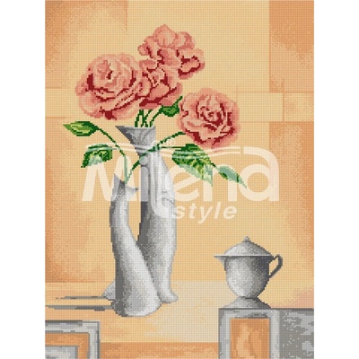 Milena Style Ваза с божури - гоблен със схема конци dmc 1: 1