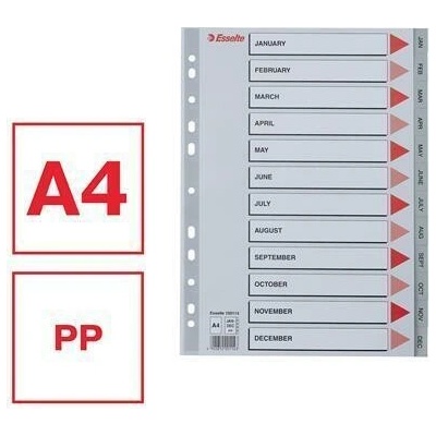 Registra, šedá, A4, plast, Jan-Dec, ESSELTE