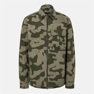 BELSTAFF Риза с дълъг ръкав BELSTAFF Men's Drome Cotton Camo Print Long Sleeve Full Zip Overshirt - Surplus Green