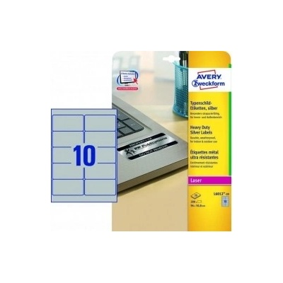 Etikety polyesterové 96x50,8mm Avery A4 strieborné 20 hárkov