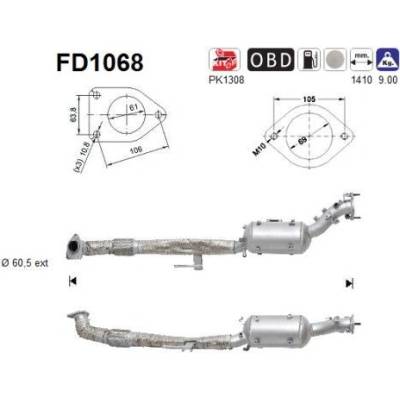 Filtr sazových částic, výfukový systém AS FD1068