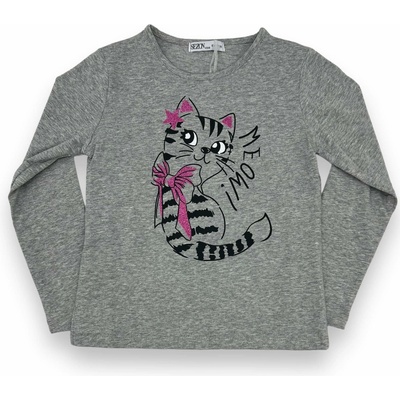 Dievčenské tričká s dlhým rukávom Meow sivá
