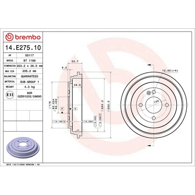 Brzdový bubon BREMBO 14.E275.10 (14E27510)
