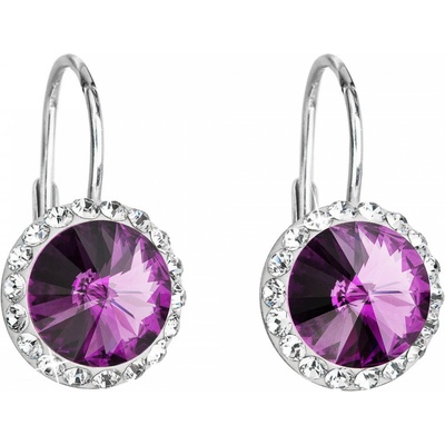 Evolution Group strieborné náušnice visiace s kryštálmi Preciosa fialové okrúhle 31216.3 amethyst