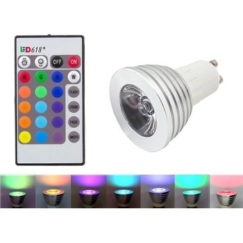 RGB LED žárovka GU10 3W color + dálk.ovládání