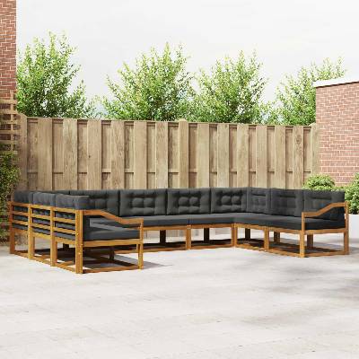 vidaXL Комплект дивани за открито 9 pcs Натурален и Антрацит (3368185)