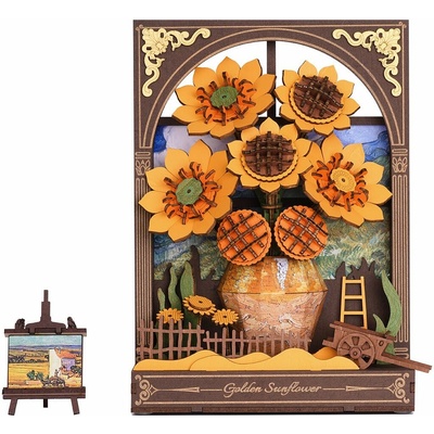 ROBOTIME Rowood 3D drevené puzzle Slnečnica s LED osvetlením 266 ks