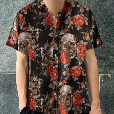 Havajská košile s lebkami Rose Skull