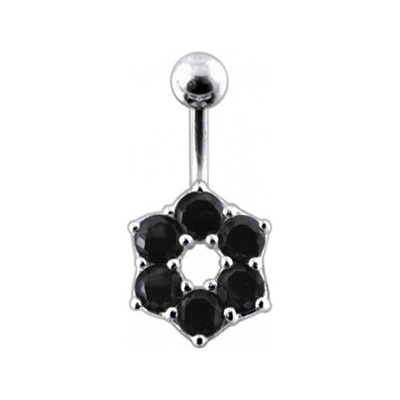 Šperky4U stříbrný piercing do pupíku kytička černé zirkony BP01016-K