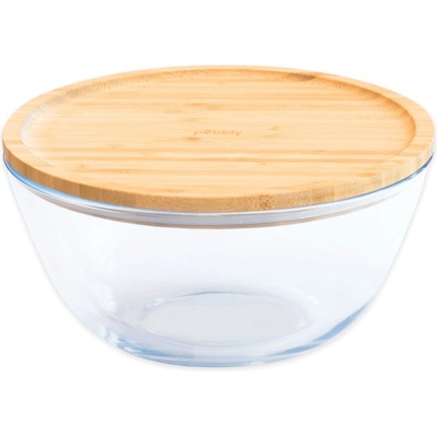 Pebbly PKV-013 Dóza sklenená guľatá bambusové veko 2,6 l