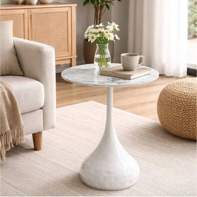 ЕВРОМАР Кръгла холна маса nova бял мрамор / бяло