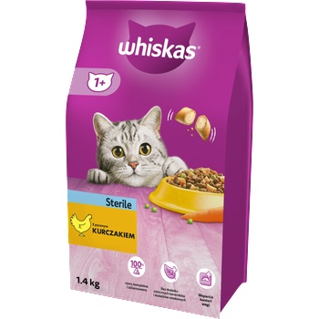 Whiskas Sterile 1, 4кг - суха храна за възрастни котки след кастрация, с вкусно пилешко месо