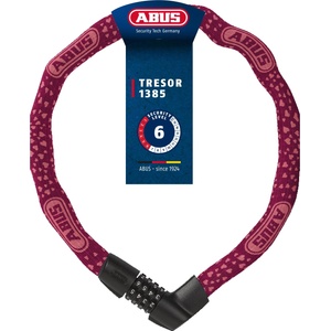 ABUS chain lock Tresor 1385/75 Cherry Heart - combination lock made of hardened steel - 6 mm thick square chain - ABUS security level 6 - 75 cm - red - 88013 (88013)
