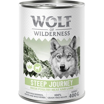 Wolf of Wilderness 6x400г Steep Journey Adult Wolf of Wilderness, консервирана храна за кучета - птиче месо с агнешко, без зърно