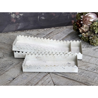 Chic Antique Set 3ks krémový antik kovový podnos s patinou Flowre 40x18x5cm