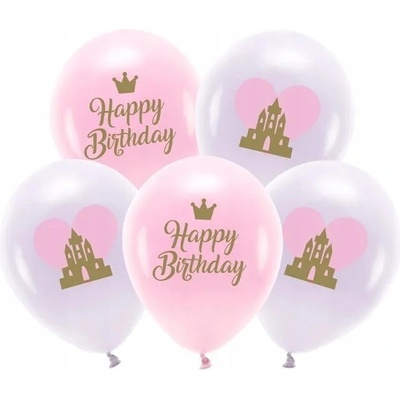 PartyDeco Balóniky latexové ECO Happy Birthday Princess mix 33 cm